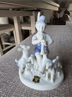 Vintage Golden Crown Porcelain Shepherd Boy with horn Figurine…  pristine!